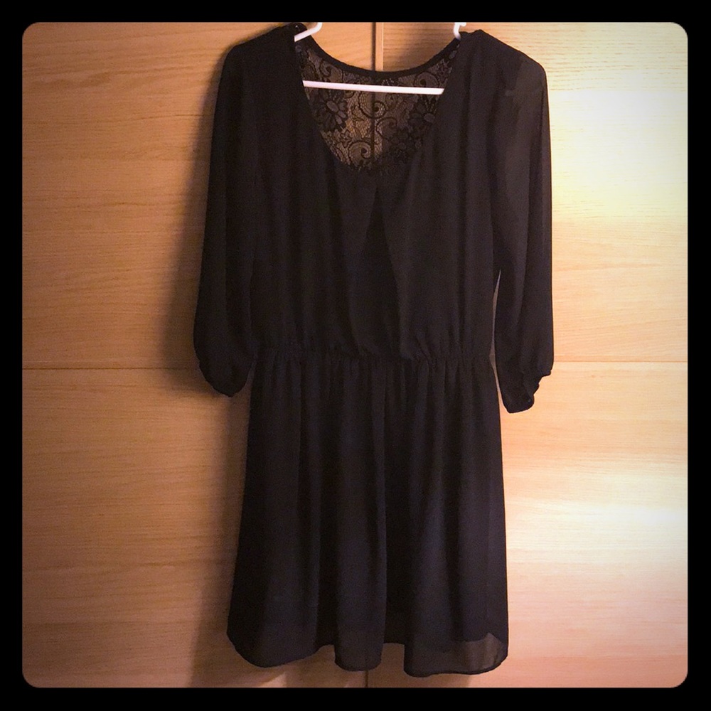 Black Quarter Sleeve Dress with Lace